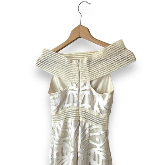 Alice McCall Lunar Eclipse Midi Dress Off Shoulder Mesh Devoré Oatmeal 0 Women’s - Picture 10 of 13